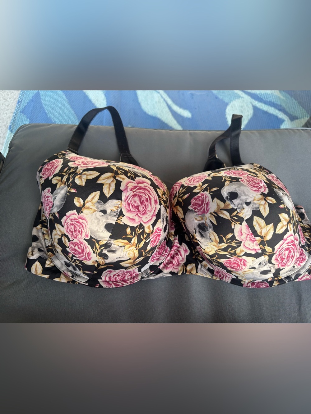 torrid Black Floral & Skull Underwire Bra with Pink Roses